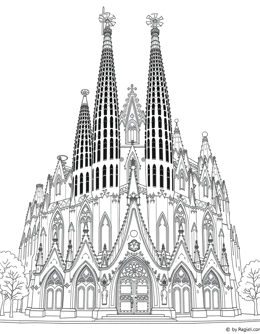 The Basilica of the Sagrada Família with Barcelona Gaudí architecture, Catalonian modernism, intricate facade details, and Spanish Gothic revival