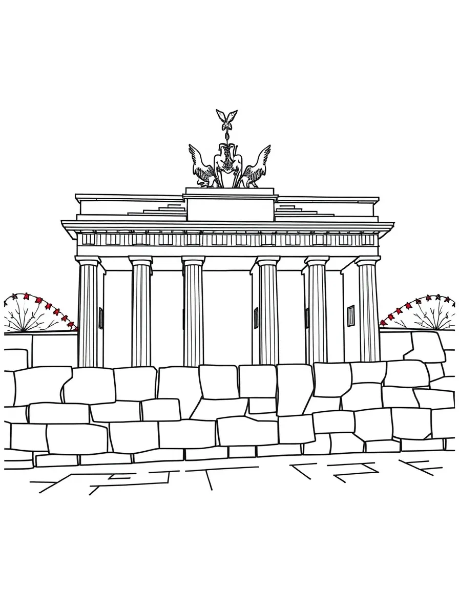 The Berlin Wall Memorial with German Cold War divisions, Brandenburg Gate freedom, East-West reunification, and democratic liberation symbols