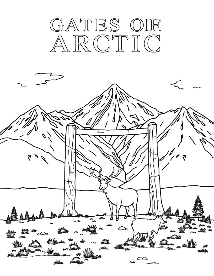 Gates of the Arctic National Park with Alaska Brooks Range wilderness, Inupiat subsistence culture, caribou migration routes, and Arctic ecosystem preservation