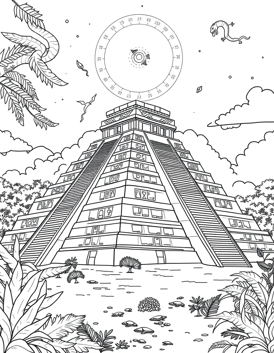 The Chichen Itza with Mexican Mayan pyramid astronomy, Yucatan Peninsula jungle settings, feathered serpent carvings, and pre-Columbian mathematics