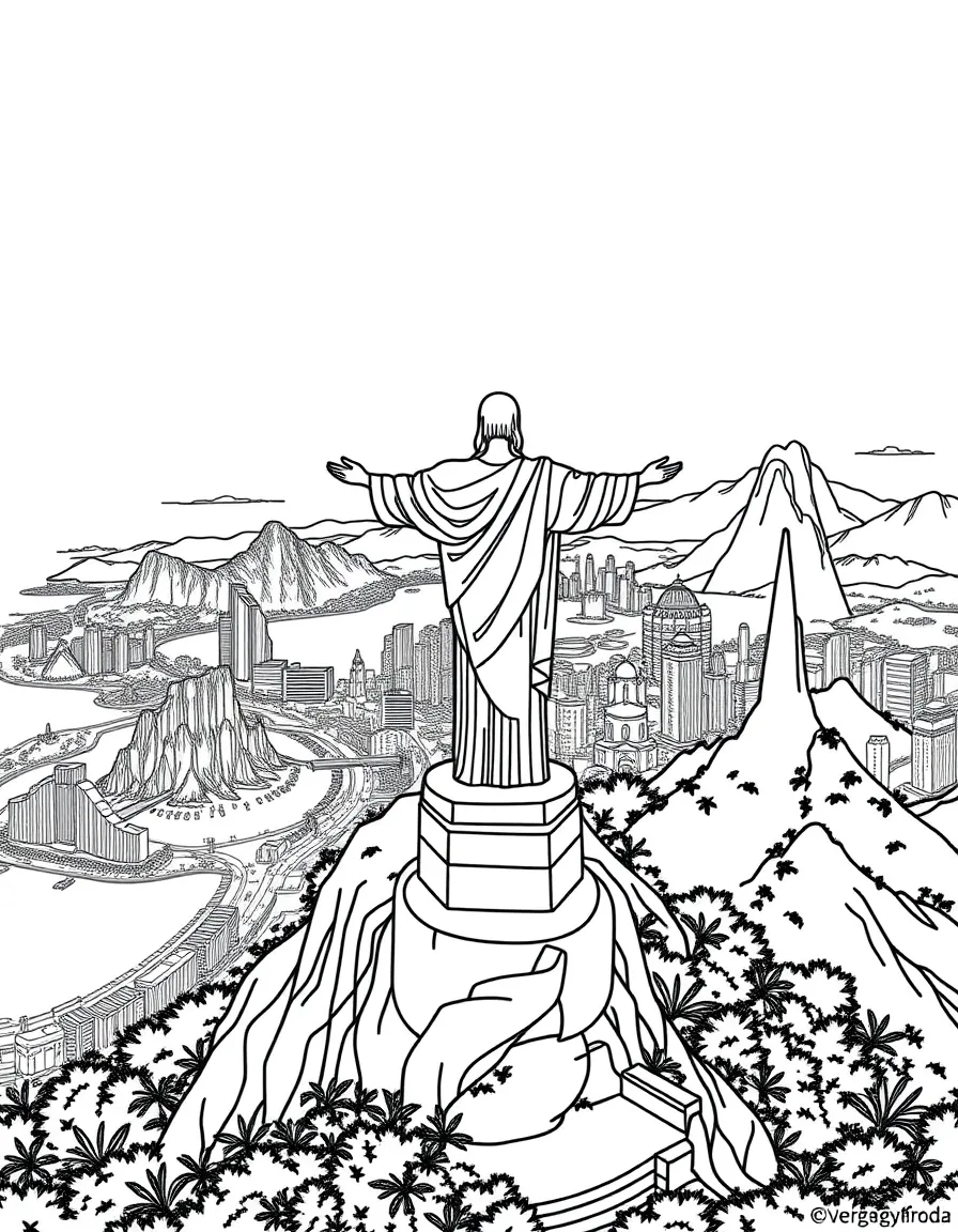 The Christ the Redeemer with Brazilian Rio de Janeiro overlook, Corcovado Mountain train access, Art Deco religious monument, and Sugarloaf panoramas