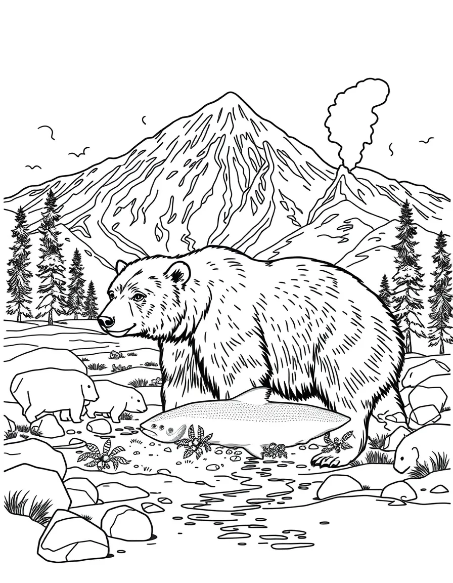 Katmai National Park with Alaskan brown bear concentrations, salmon spawning spectacles, Valley of Ten Thousand Smokes, and volcanic wilderness preservation