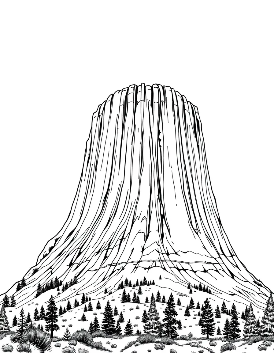 The Devils Tower with Wyoming volcanic neck formation, Native American sacred site, rock climbing monolith, and Great Plains landmark navigation