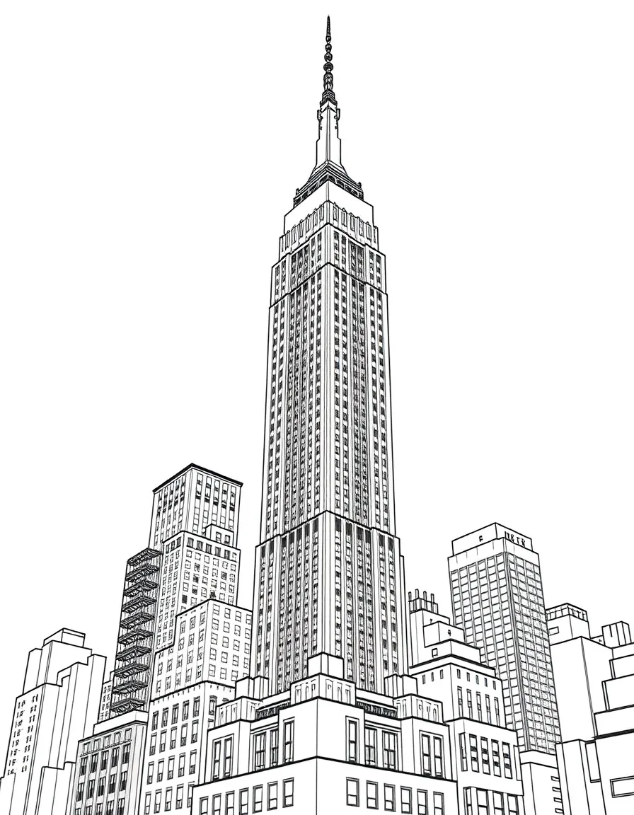 The Empire State Building with New York Art Deco skyscraper, King Kong movie fame, Fifth Avenue Manhattan prominence, and American architectural ambition