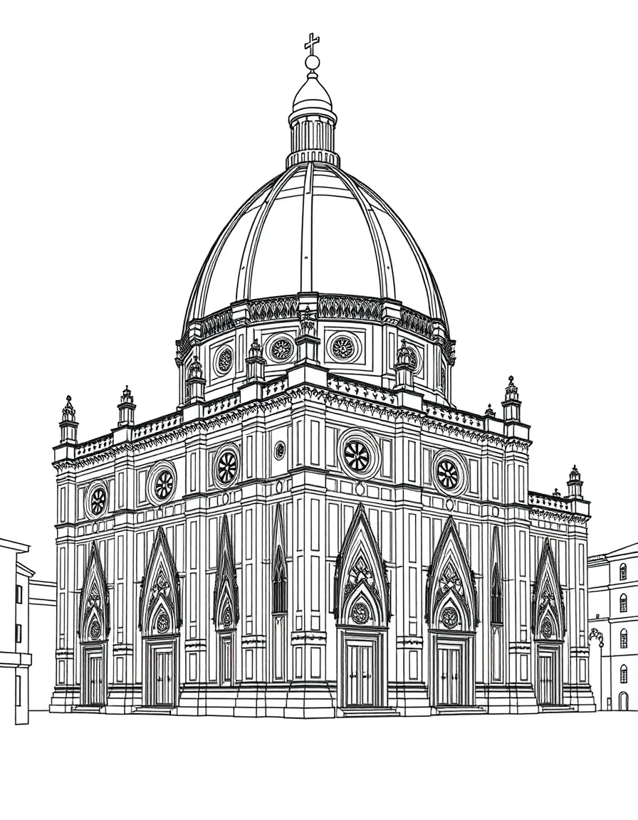 The Florence Cathedral (Duomo) with Italian Renaissance dome engineering, Brunelleschi architectural innovation, Tuscan marble facades, and Medici patronage history