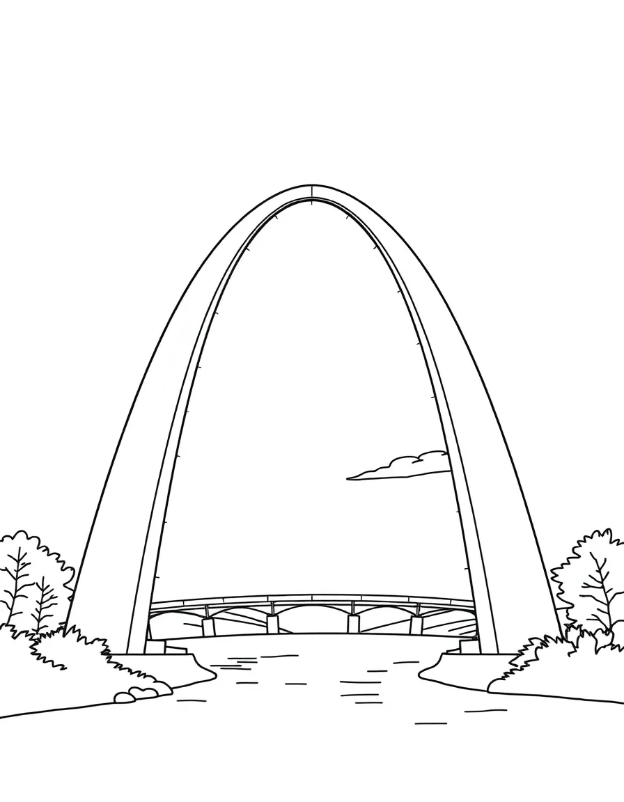 The Gateway Arch with Missouri westward expansion symbol, Mississippi River prominence, stainless steel architectural innovation, and American pioneer spirit