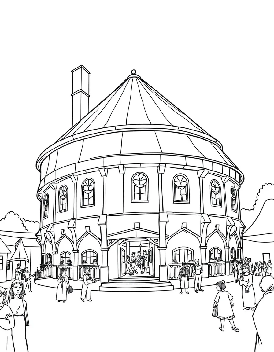 The Globe Theatre with English Shakespearean drama, Thames South Bank recreation, Elizabethan theatrical traditions, and Renaissance literary performance