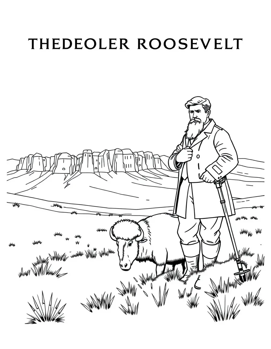 Theodore Roosevelt National Park with North Dakota badlands character building, American bison restoration, Rough Rider presidential history, and Great Plains conservation