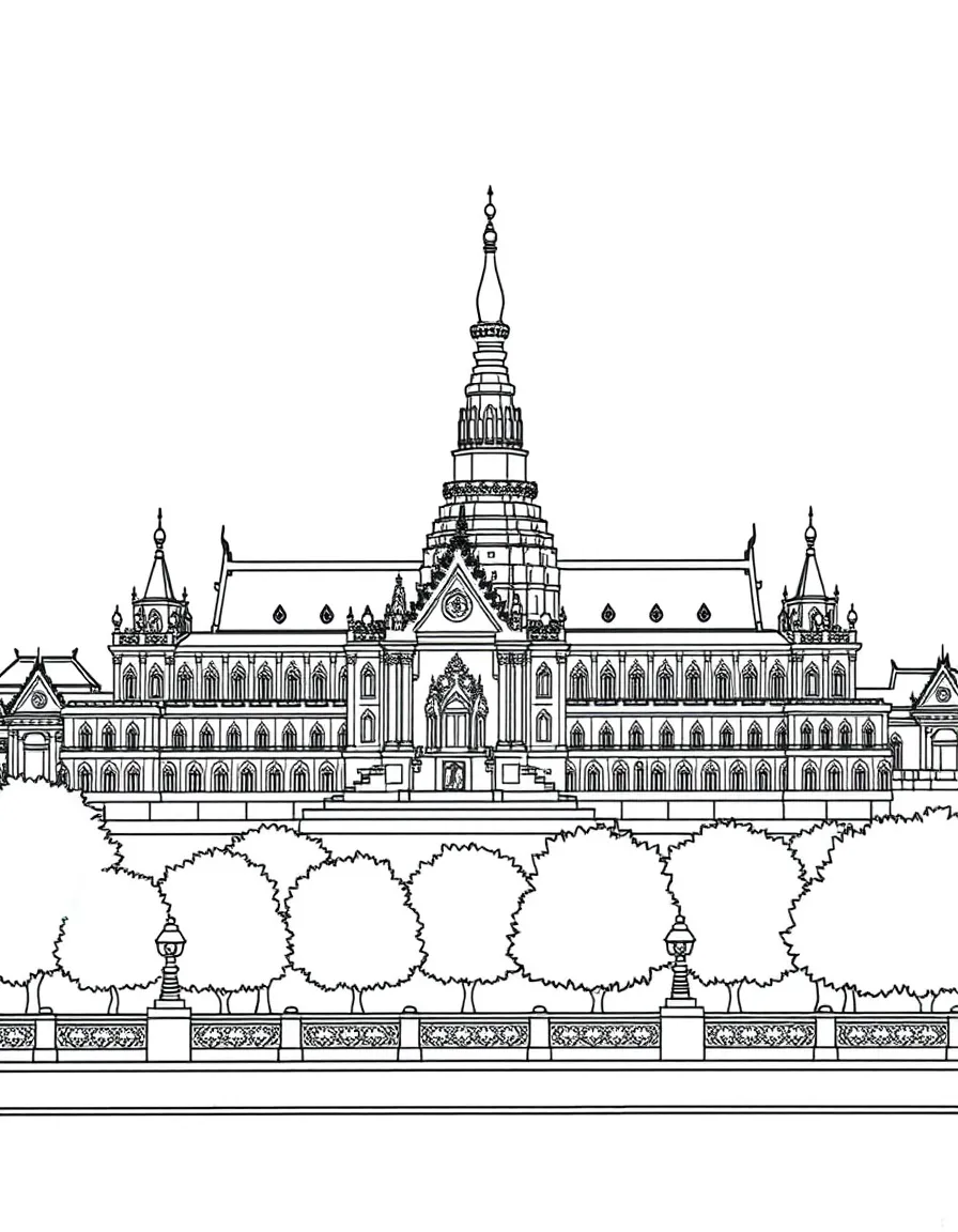 The Grand Palace Bangkok with Thai royal residence, Wat Phra Kaew temple integration, Chao Phraya River ceremonial access, and Southeast Asian monarchical traditions