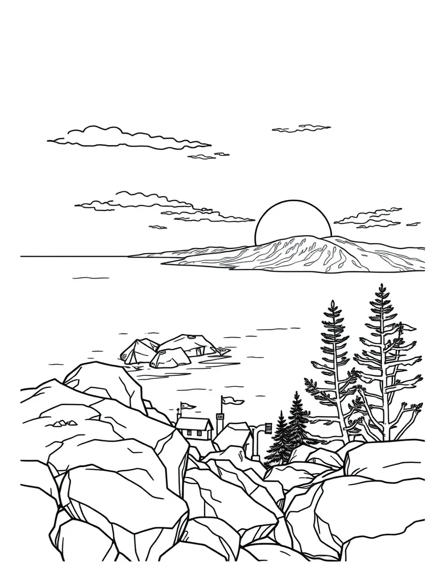 Acadia National Park with Maine Atlantic coastline granite, Cadillac Mountain first sunrise, Bar Harbor lobster industry, and New England maritime traditions