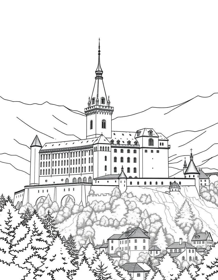 The Hohensalzburg Fortress with Austrian medieval castle preservation, Salzburg baroque city overlook, Mozart cultural hometown, and Alpine fortress architecture