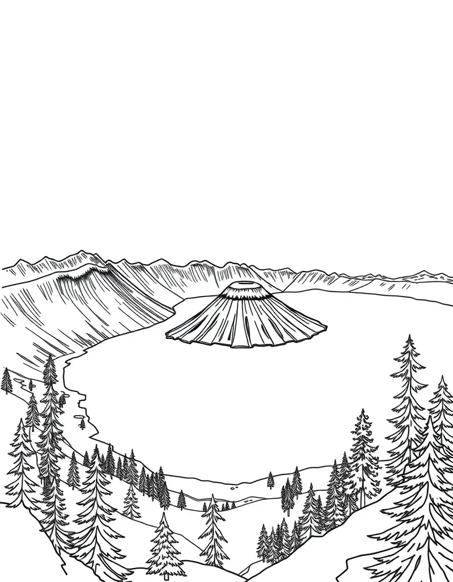 Crater Lake National Park with Oregon Cascade volcanic caldera, Wizard Island cinder cone, Rim Drive panoramic access, and Pacific Northwest geological violence