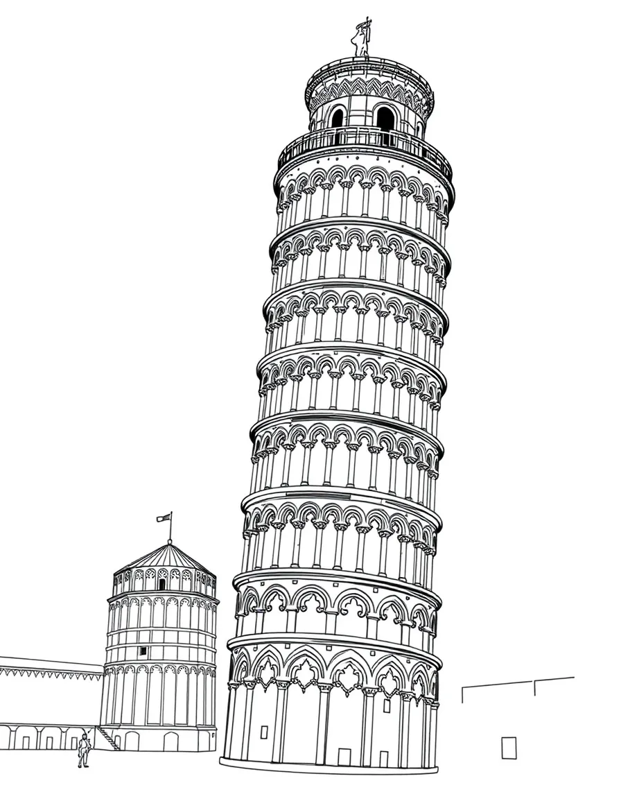 The Leaning Tower of Pisa with Italian architectural accident fame, Piazza dei Miracoli ensemble, Tuscan marble construction, and medieval engineering miscalculation