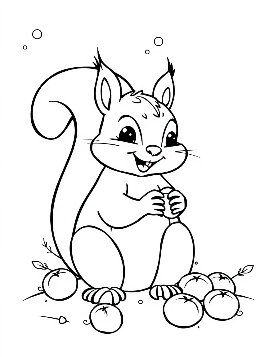 A happy squirrel collecting nuts for winter.
