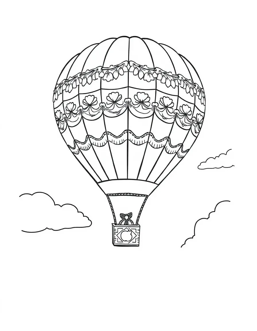 A Thanksgiving-themed hot air balloon soaring through the sky.