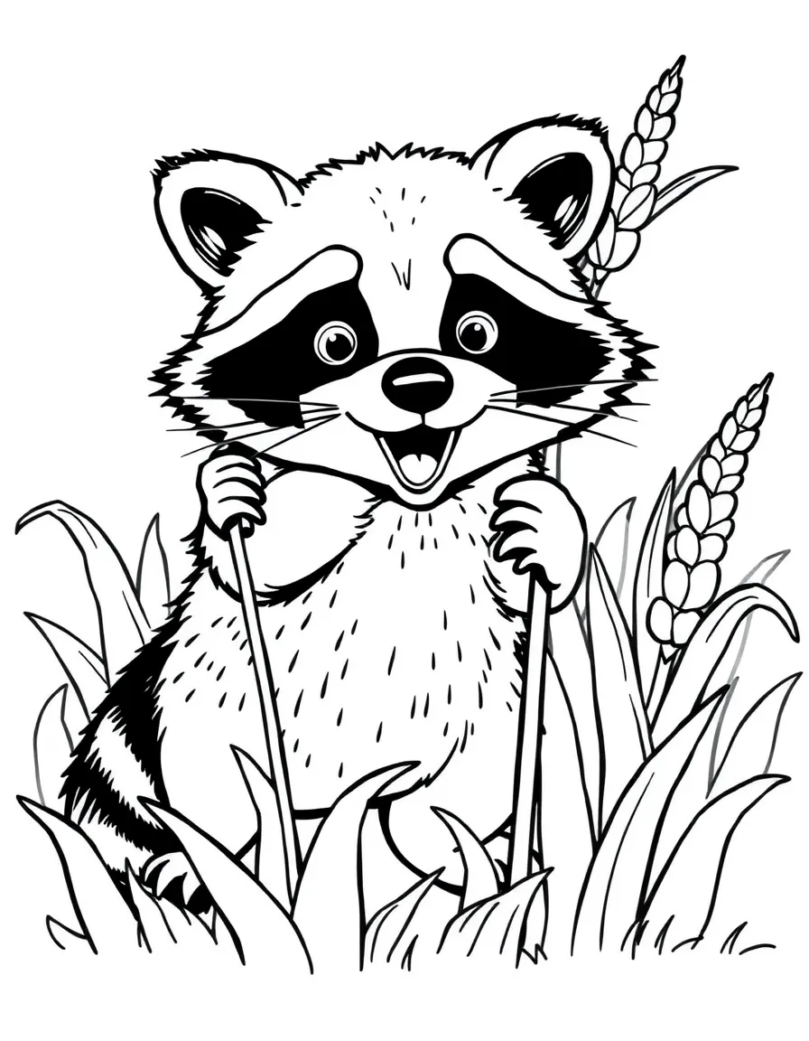 A playful raccoon raiding a cornfield.