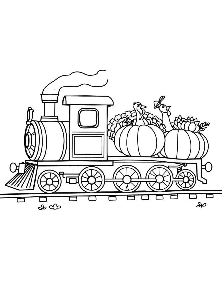 A Thanksgiving-themed train carrying pumpkins and turkeys.