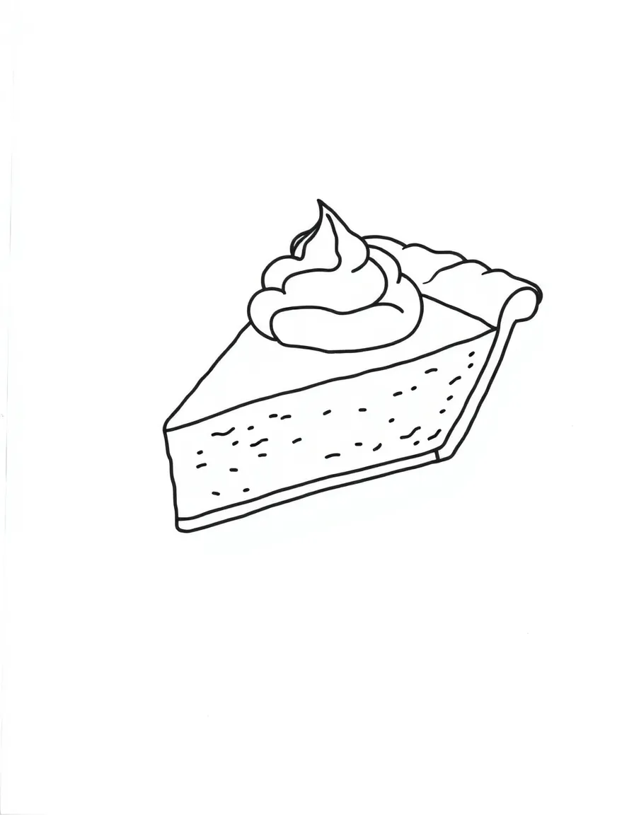 A detailed drawing of a slice of pumpkin pie with whipped cream.