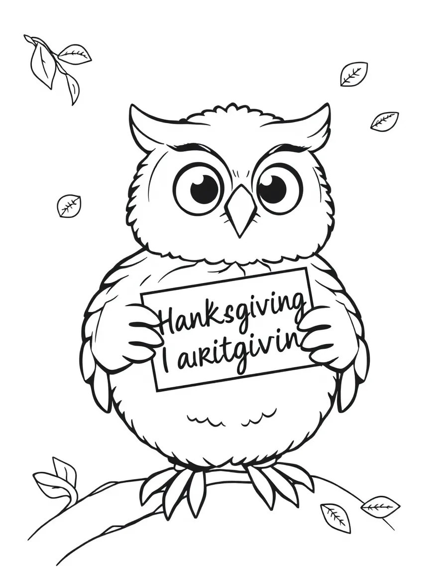 A cute little owl delivering a Thanksgiving invitation.