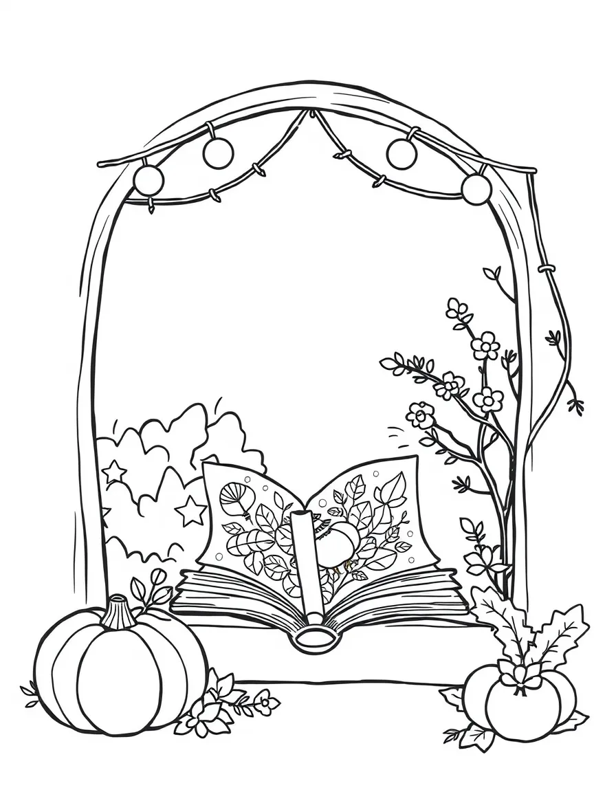 A cozy reading nook with a Thanksgiving-themed book.