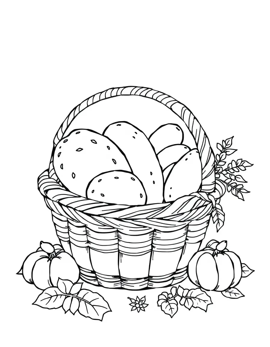 A detailed drawing of a Thanksgiving bread basket.
