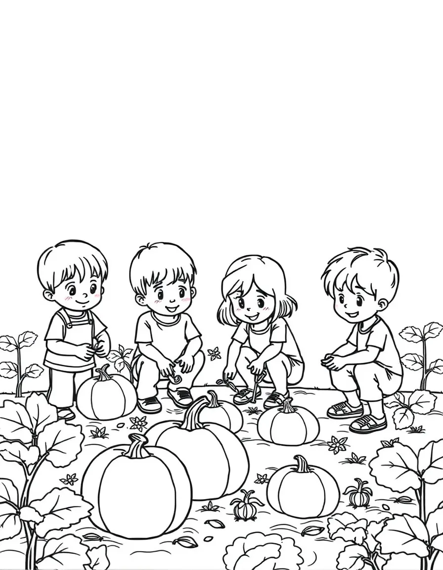 A group of children planting pumpkin seeds.