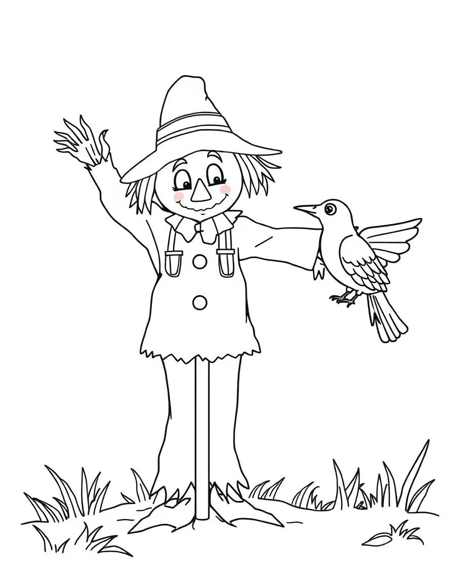 A scarecrow playing hide-and-seek with a crow.