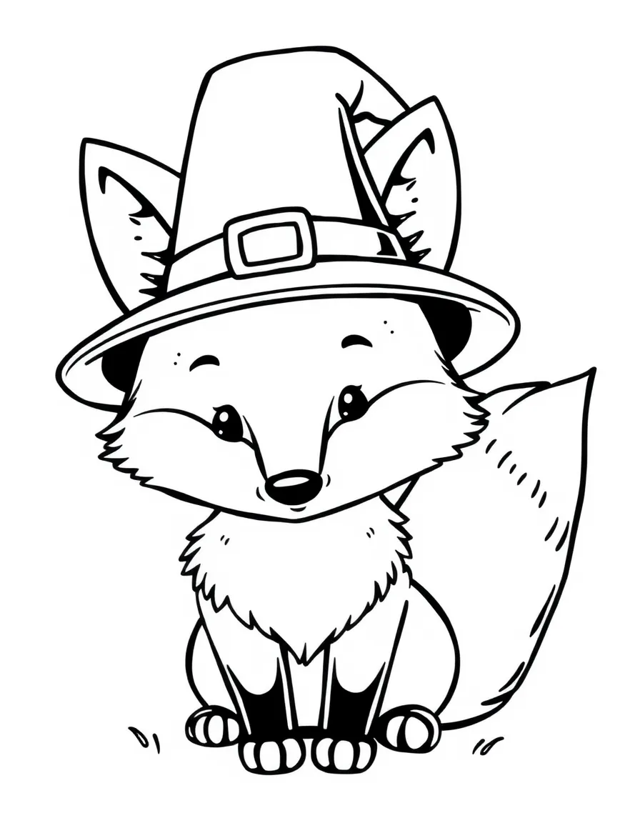 A cute fox wearing a tiny pilgrim hat.