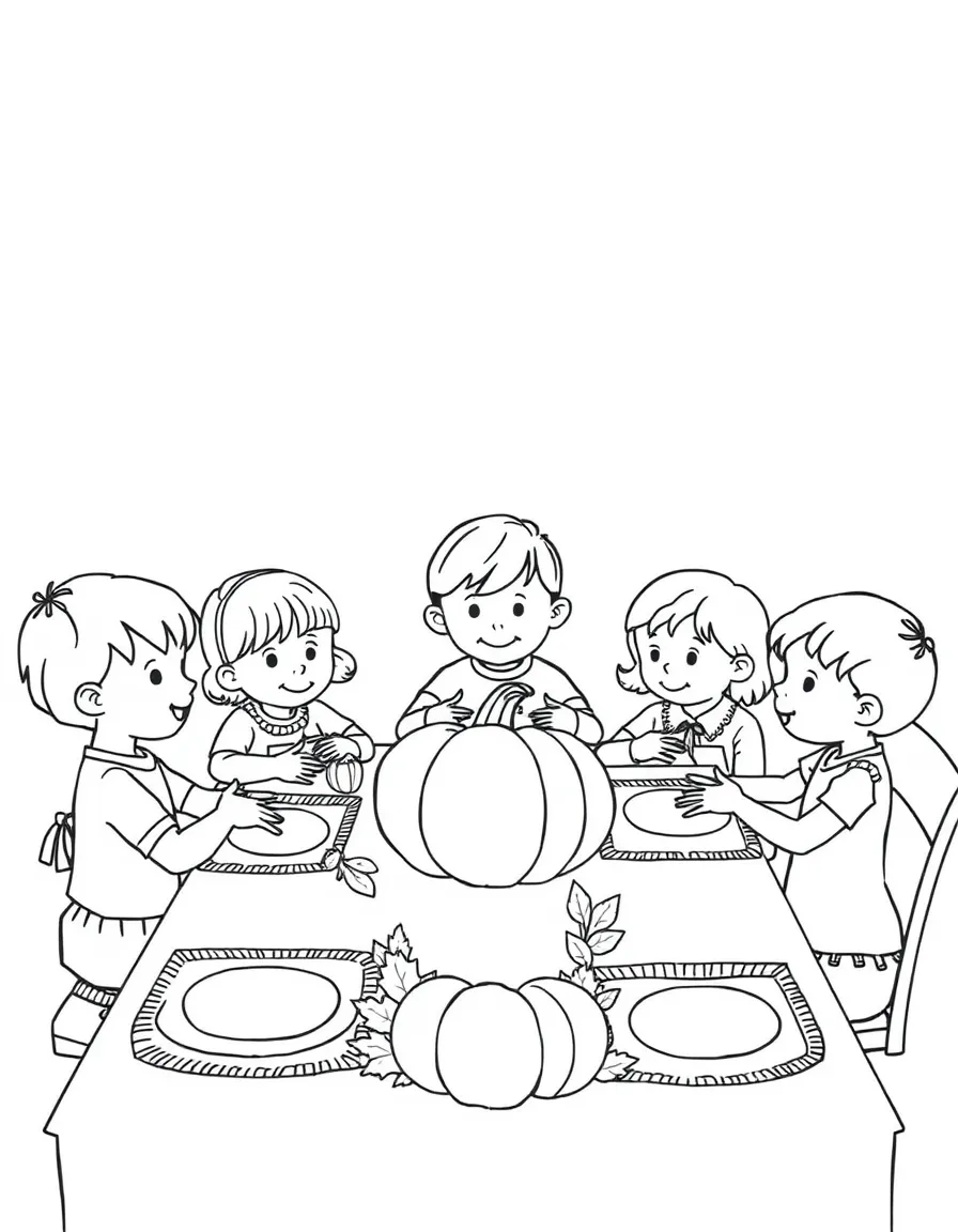 A group of children making Thanksgiving placemats.