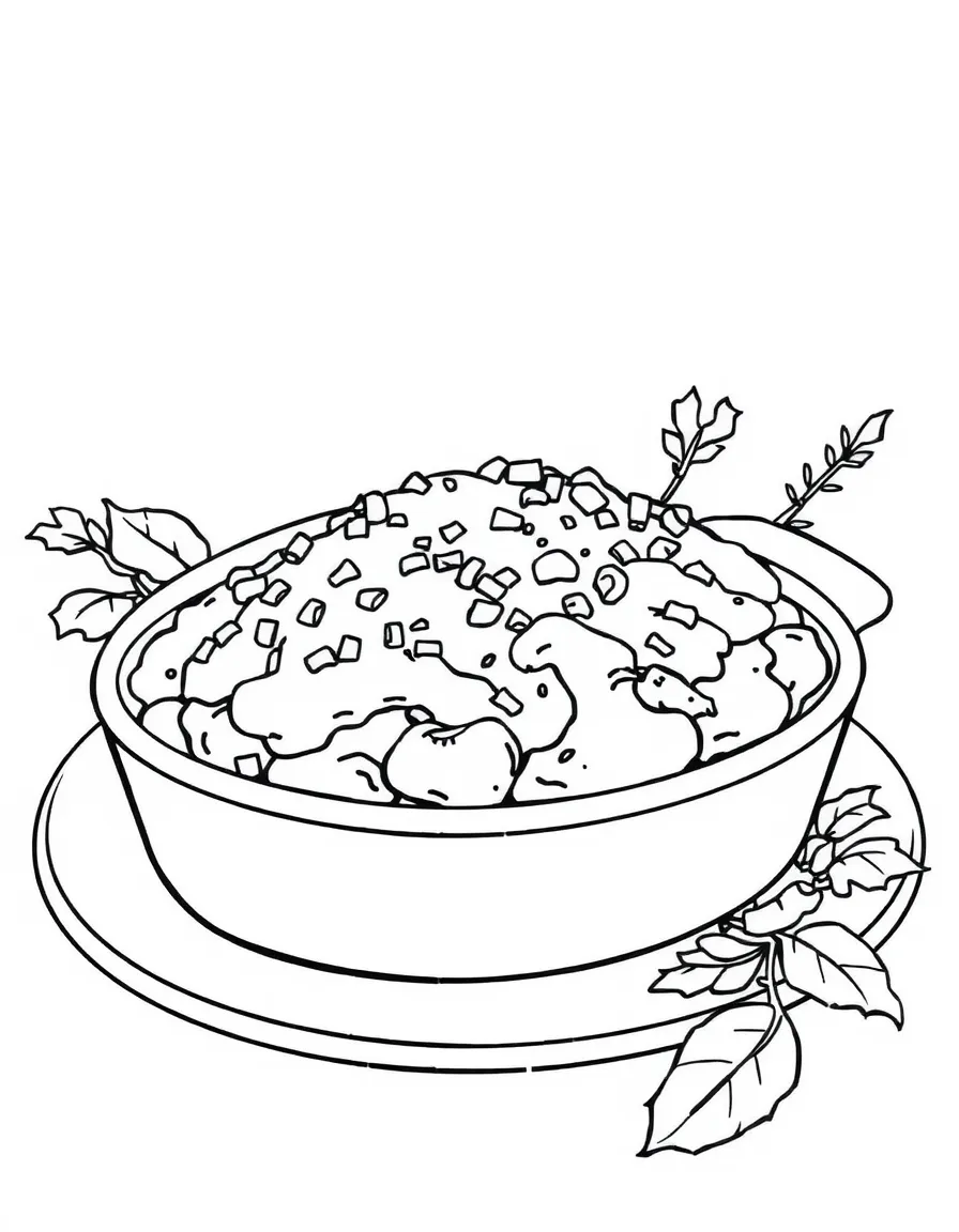 A detailed drawing of a Thanksgiving sweet potato casserole.
