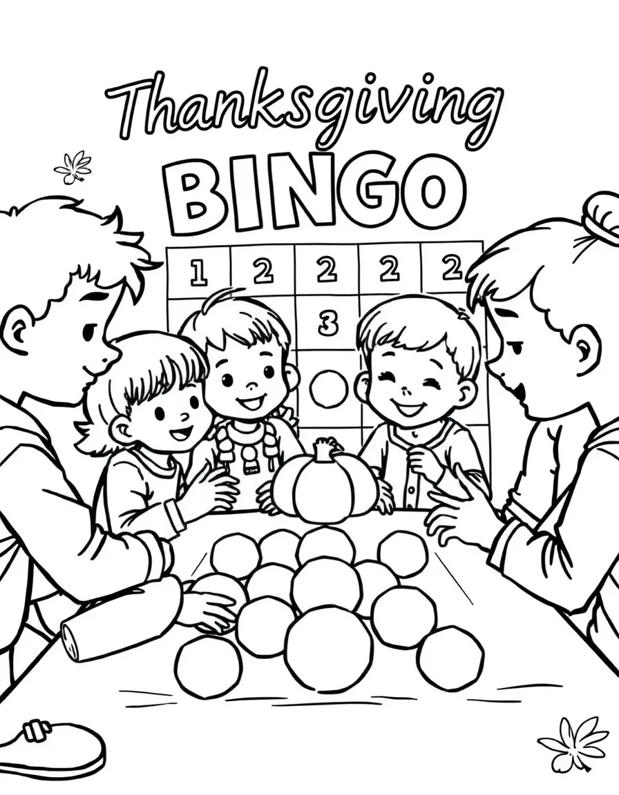 A group of children playing "Thanksgiving bingo."