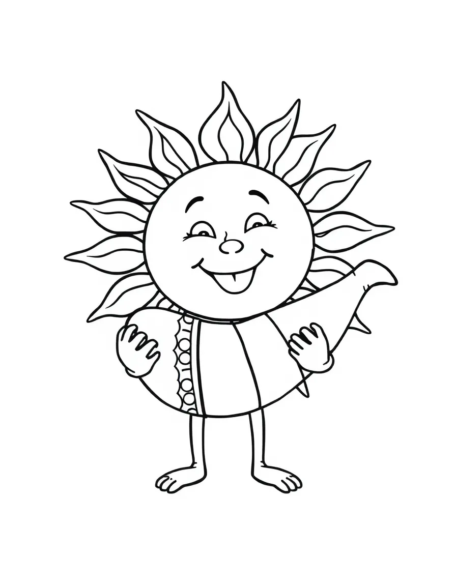 A smiling sun holding a cornucopia.