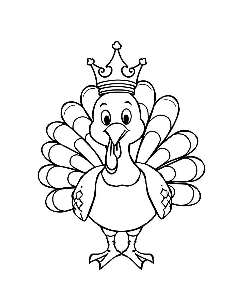 A cheerful turkey wearing a crown.