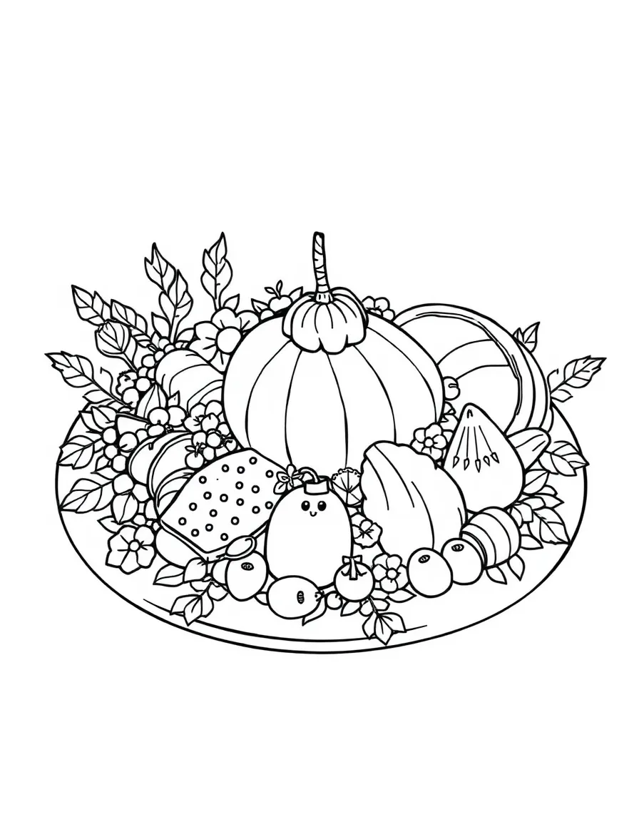 A detailed drawing of a Thanksgiving dessert platter.