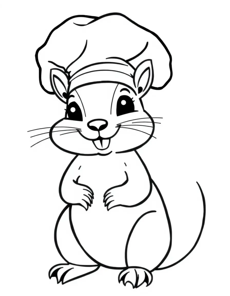 A friendly squirrel wearing a tiny chef's hat.