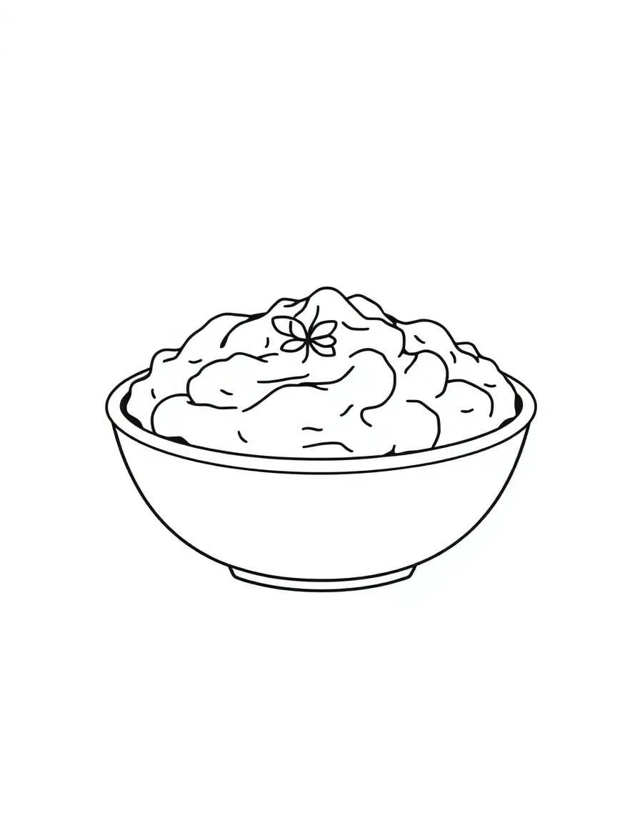 A detailed drawing of a Thanksgiving mashed potato bowl.