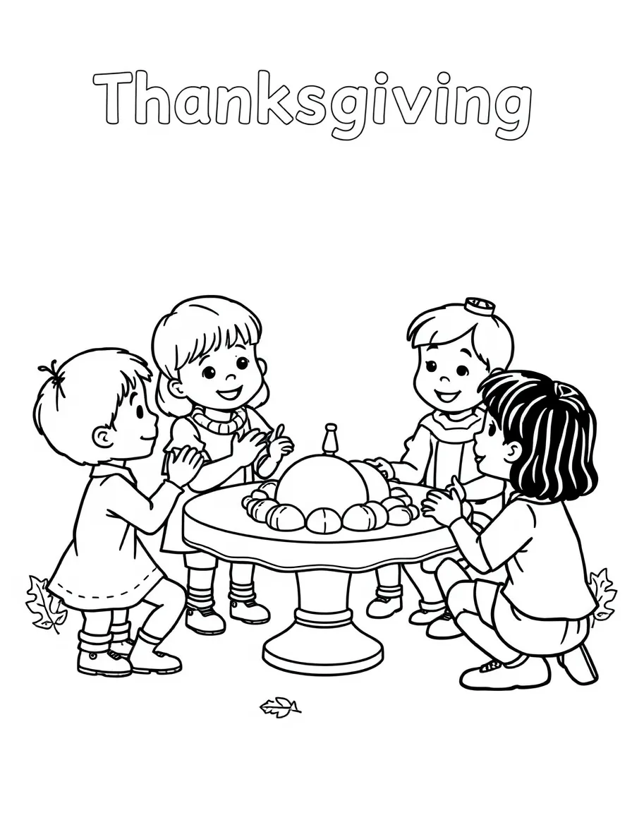 A group of children playing "Thanksgiving charades."
