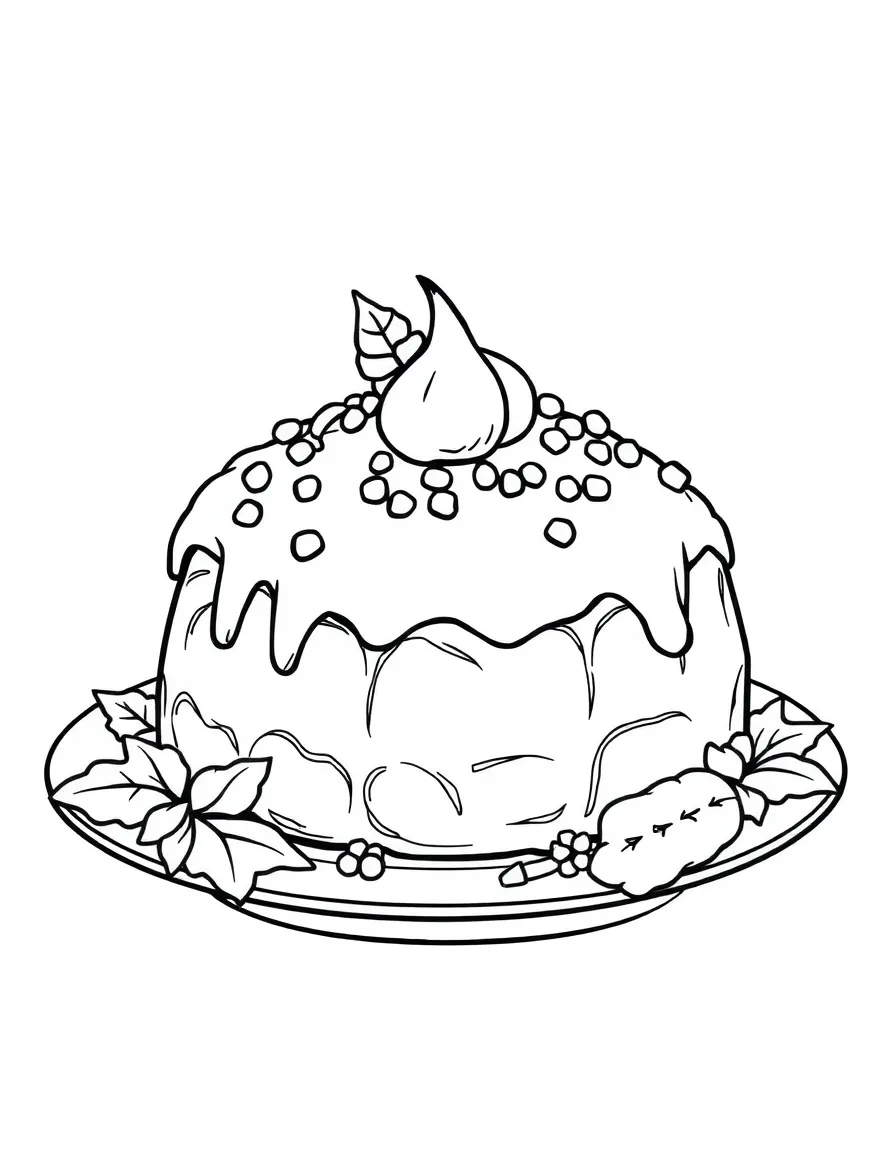 A detailed drawing of a Thanksgiving bread pudding.