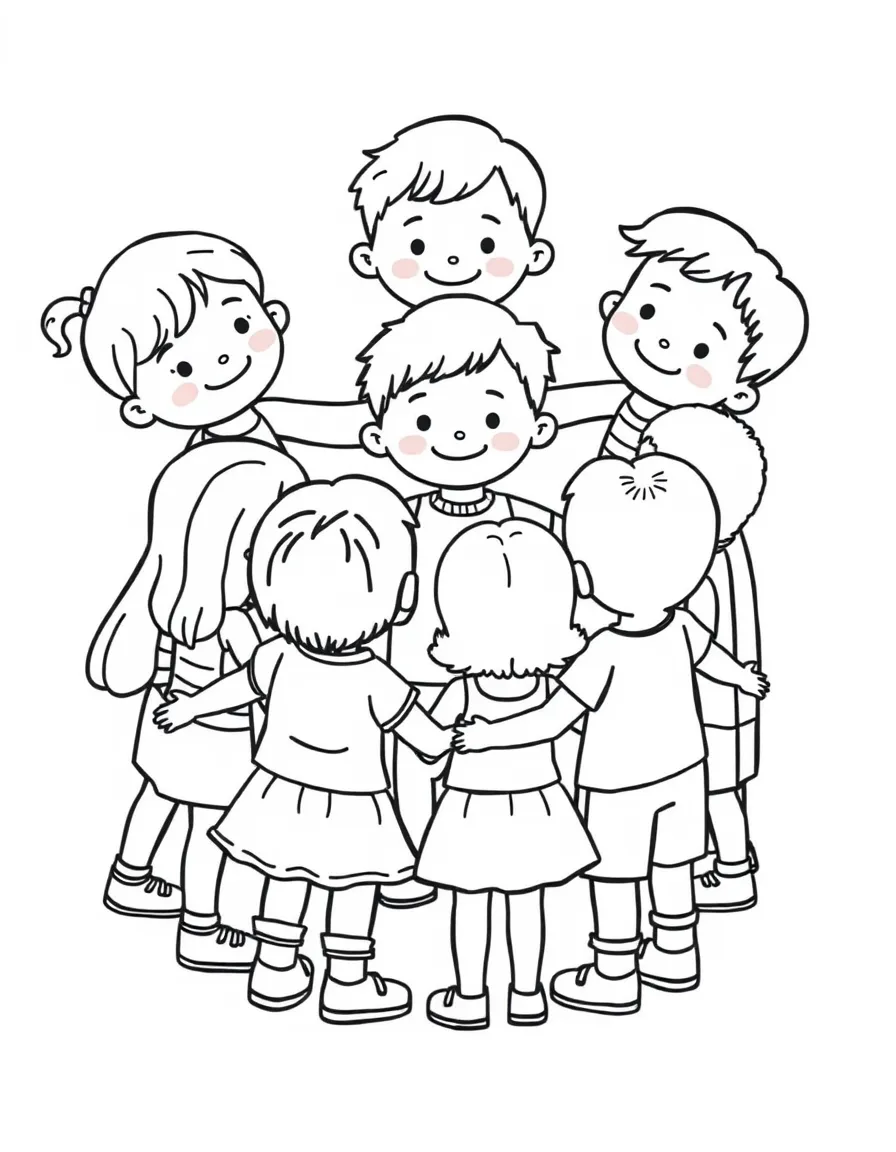 A group of diverse children holding hands in a circle.