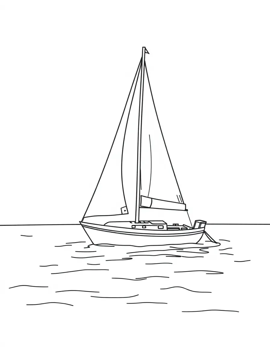 A sailboat floating on calm water.