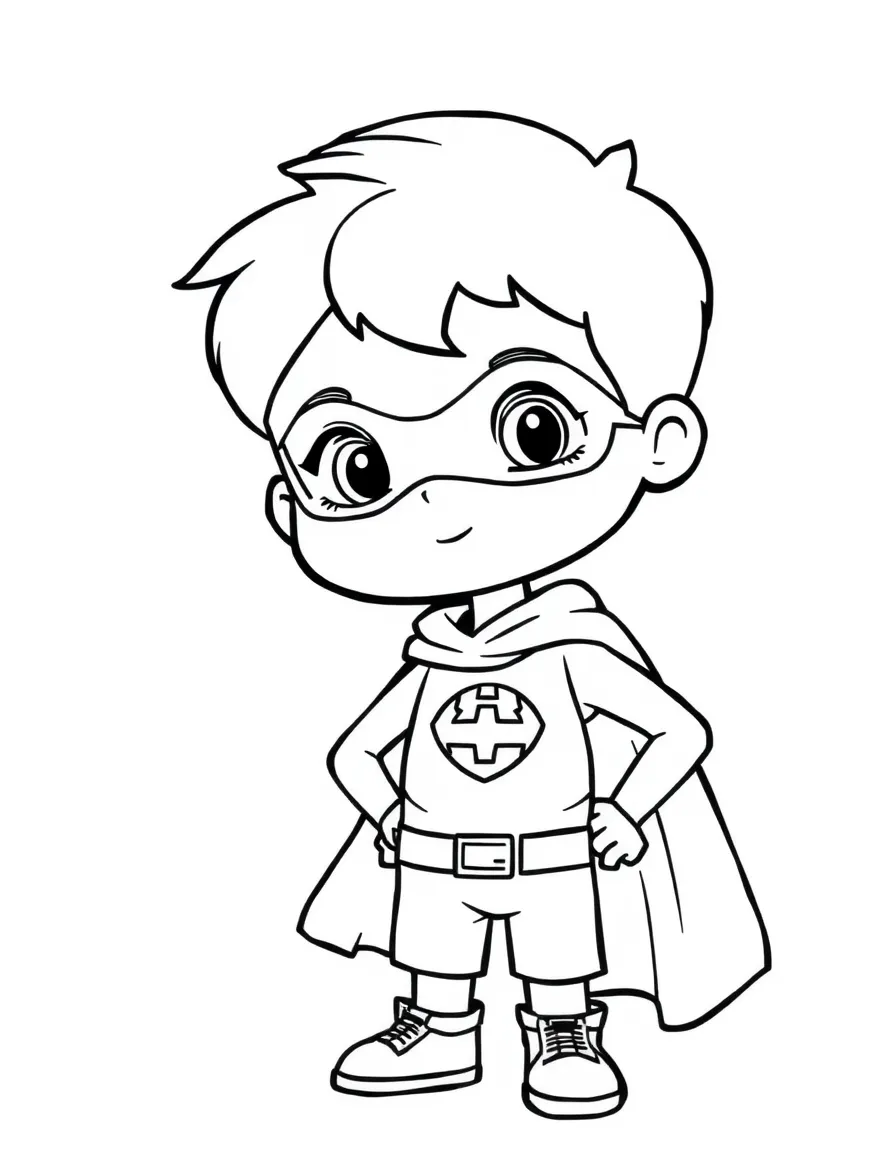 A boy dressed as a superhero with a cape.