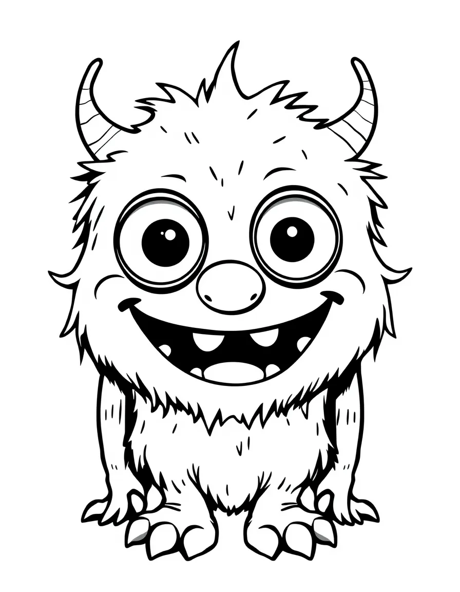 A friendly monster with big eyes and a smile.