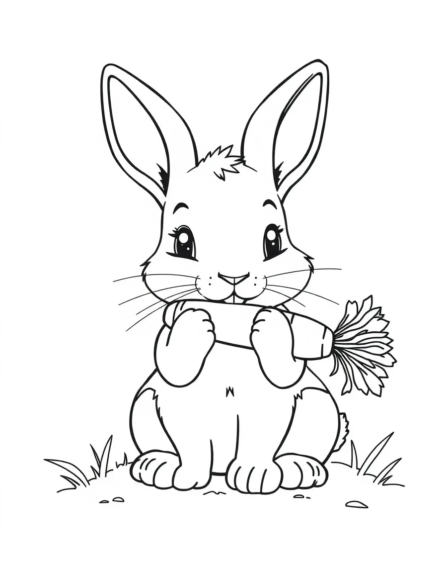 A little rabbit eating a carrot.