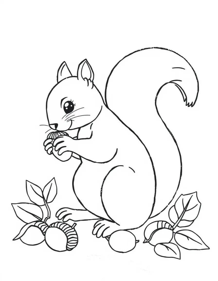 A squirrel collecting acorns.