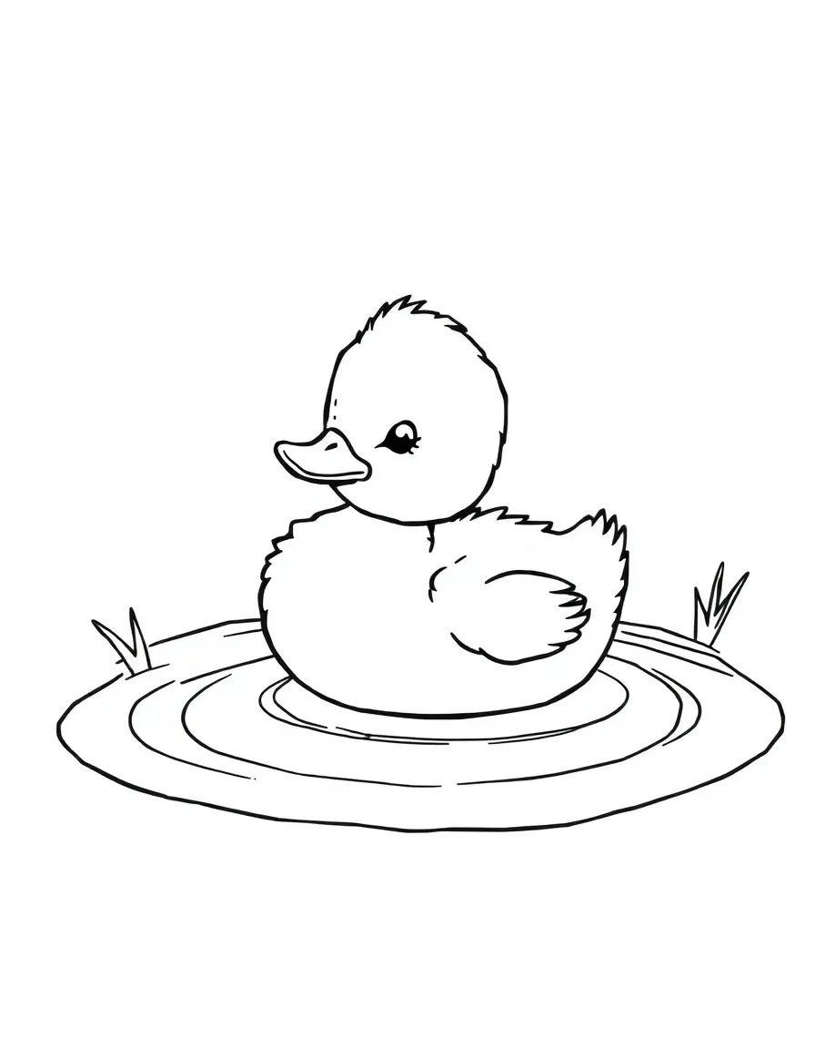 A little duckling swimming in a puddle.