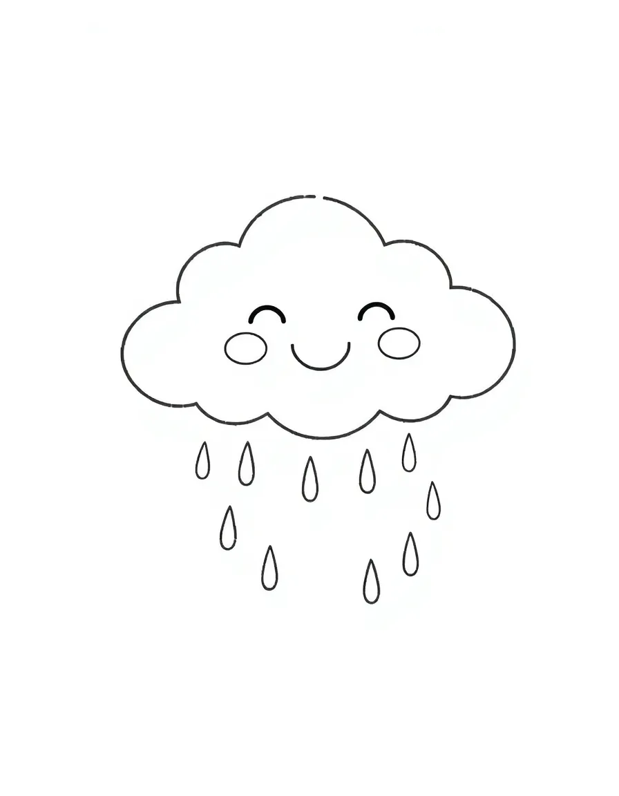 A smiling cloud raining gentle drops.