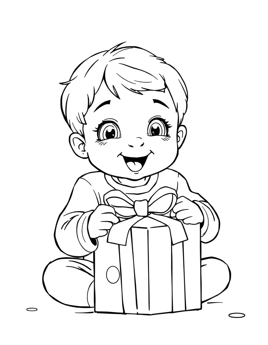 A child opening a present with excitement.