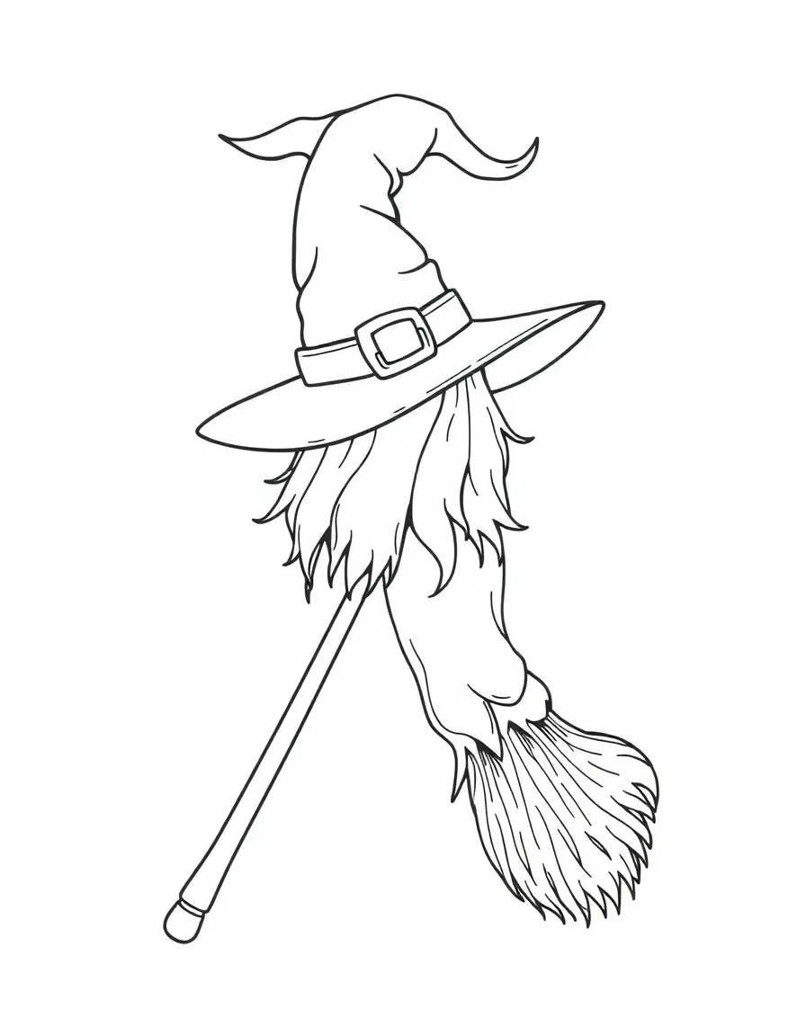 A broomstick with a witch's hat on it.