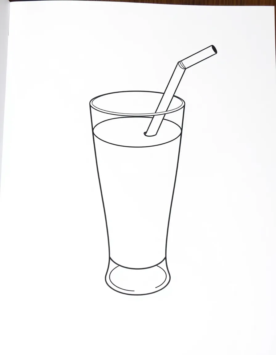A glass of milk with a straw.