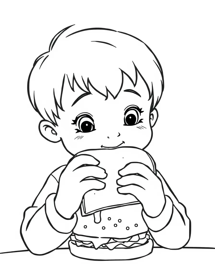 A child eating a sandwich.